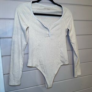 Aerie Offline Women’s Cream/White Long Sleeve Henley Body Suit